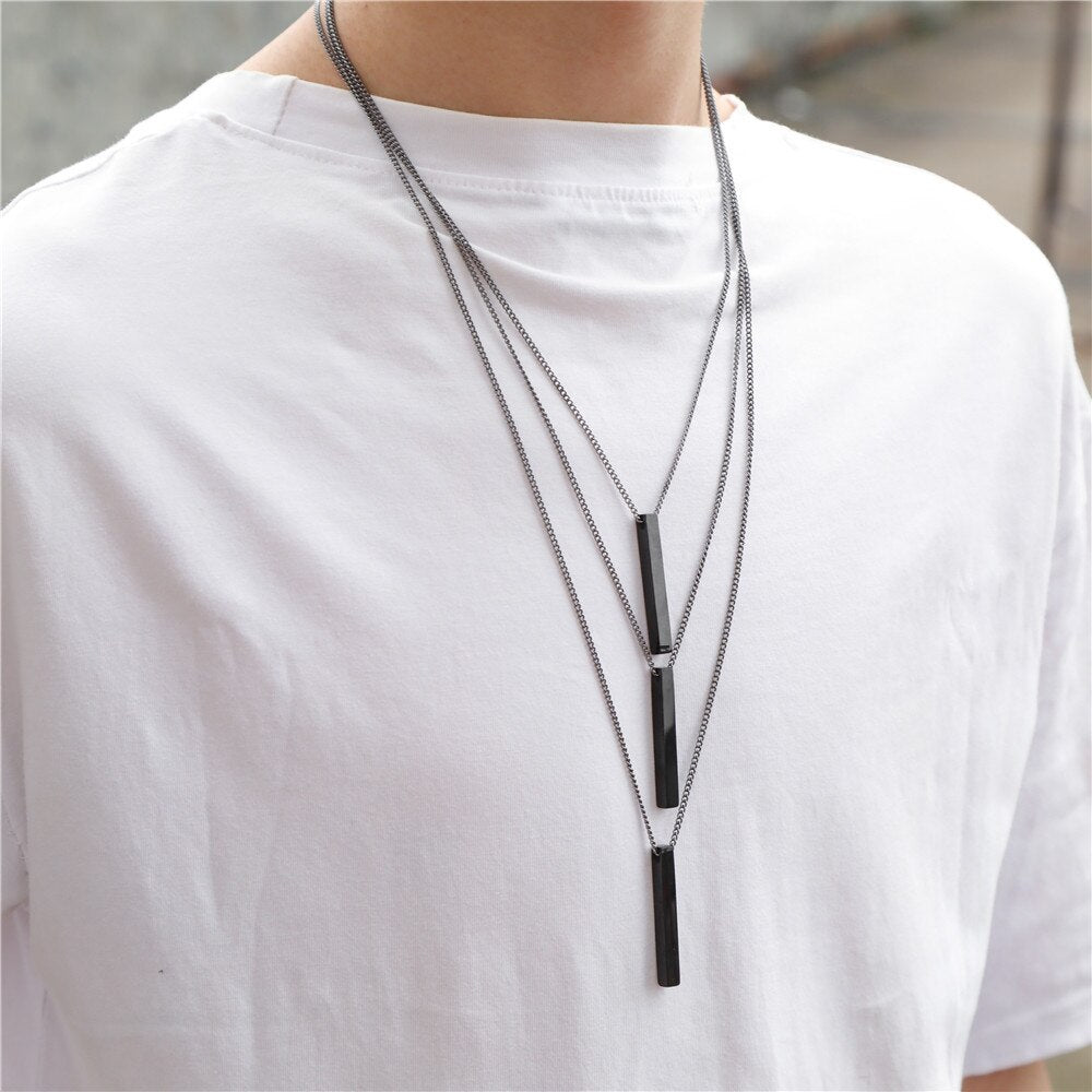 Rectangle Pendant Men Necklace Classic Stainless Steel Cuban Chain Necklace For Men Jewelry Gift