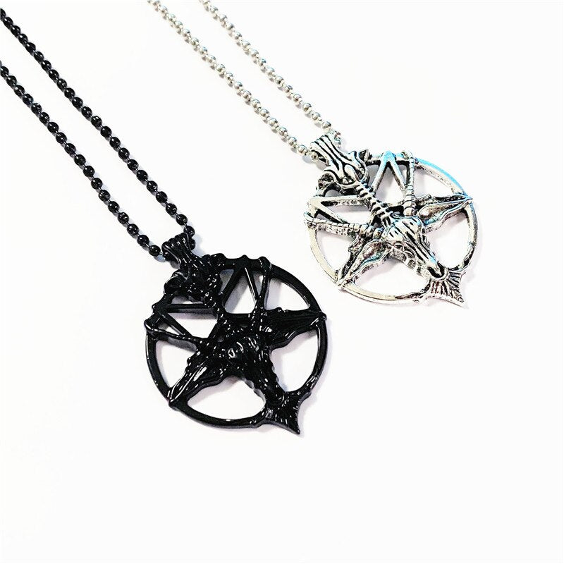 Retro Pentagram Pan God Skull Goat Head Pendant Necklace Gothic Witchcraft Jewelry Men&#39;s and Women&#39;s Gifts