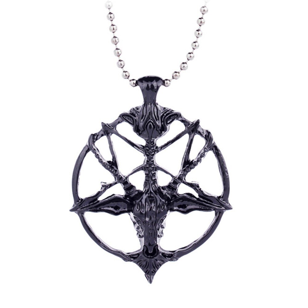 Retro Pentagram Pan God Skull Goat Head Pendant Necklace Luck Satanism Occult Metal Vintage Silver Plated Star Necklace