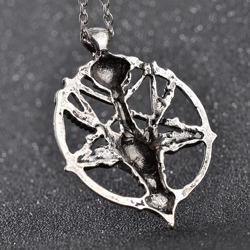 Retro Pentagram Pan God Skull Goat Head Pendant Necklace Luck Satanism Occult Metal Vintage Silver Plated Star Necklace