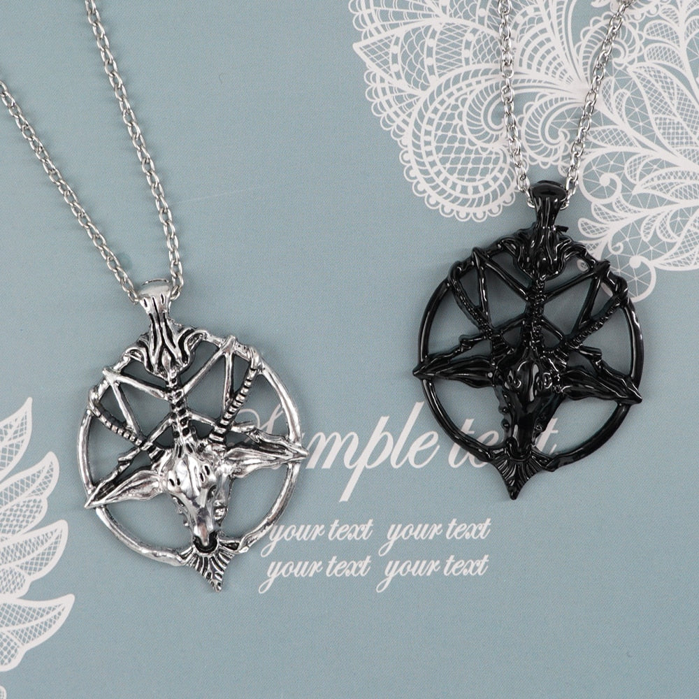 Retro Pentagram Pan God Skull Goat Head Pendant Necklace Luck Satanism Occult Metal Vintage Silver Plated Star Necklace