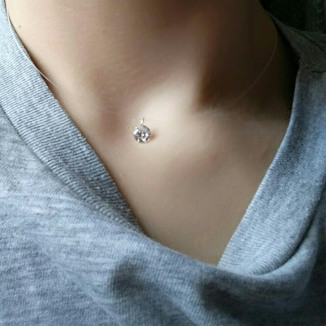 Fashion Rhinestone 925 Sterling Silver Necklace Invisible Fishing Line Simple Pendant Hot Selling Women Zircon Necklace