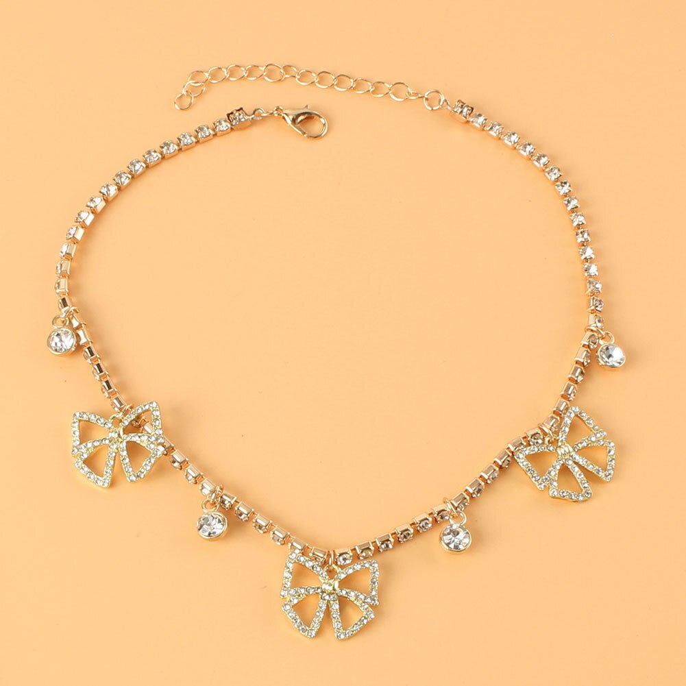 Rhinestone Butterfly Tassel Choker Necklace for Woman Party Casual