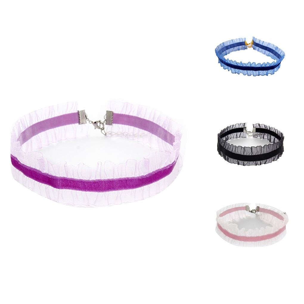 Ribbon Lace Choker Women Cloth Necklace Girl Vintage Alloy Clavicle Chain Bride Wedding Jewelry