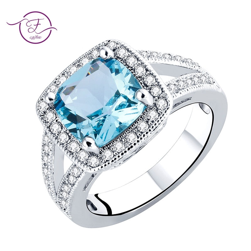 Fashion Rings for women silver 925 jewelry Square Blue Spinel Clear Cubic Zircon Wedding Ring Party Christmas Gifts Fine Jewelry