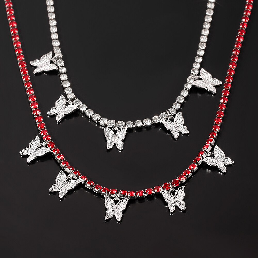 Romantic 2021 Multilayer Butterfly Pendant Necklace for Women  Crystal Rhinestone Chain Necklace HIP HOP Jewelry