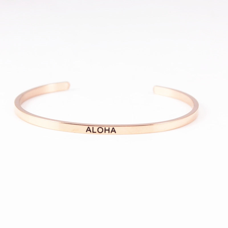 Fashion Rose Gold Bangle Jewelry Dream Breathe Believe Aloha Choose Joy Letter Engraved Open Cuff Mantra Bracelet Lovers' Gift