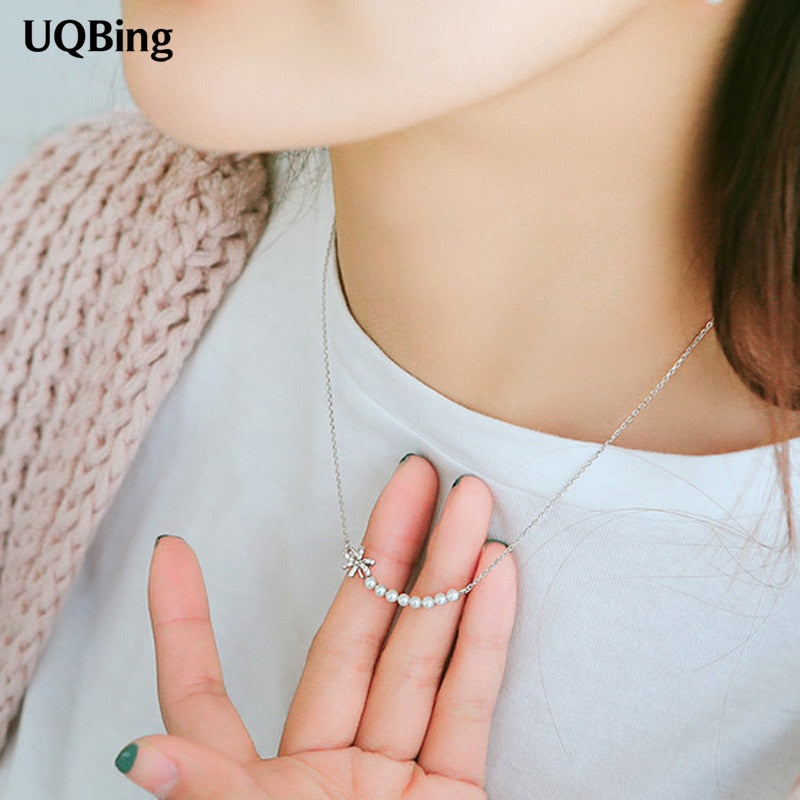 Fashion Rose Gold Color Silver Chain Necklaces 925 Sterling Silver Pearl Necklaces&Pendants Jewelry Collar Colar