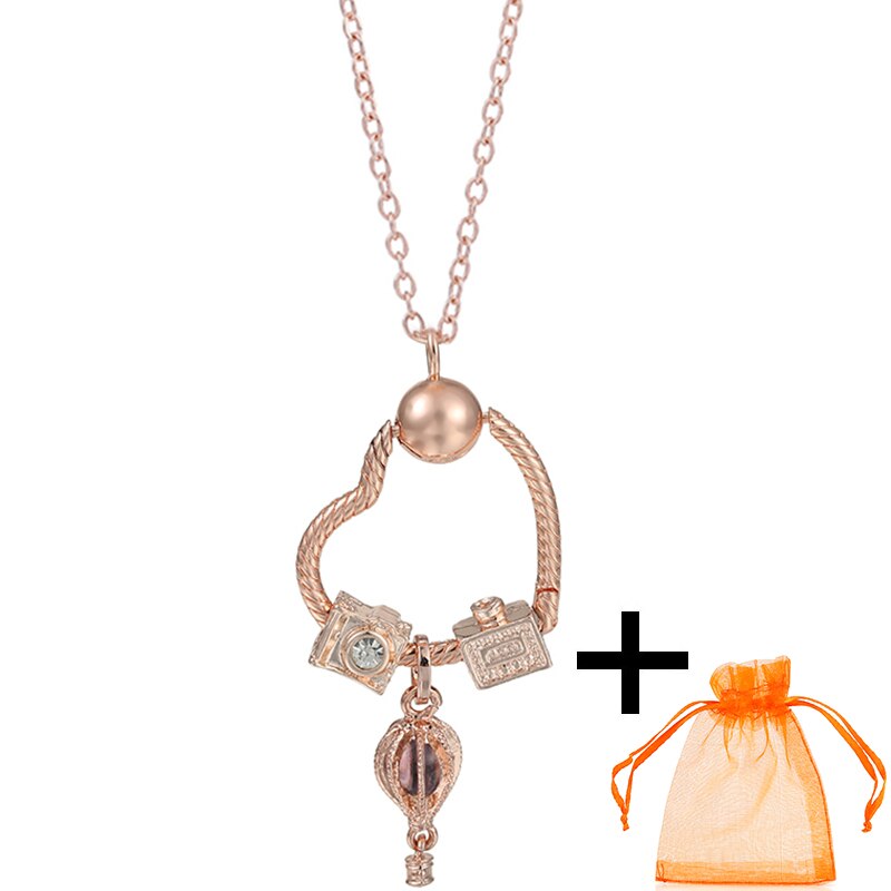Rose Gold Unicorn Air Balloon Charms Pendant Necklace For Women Gift  Long Chain Jewelry
