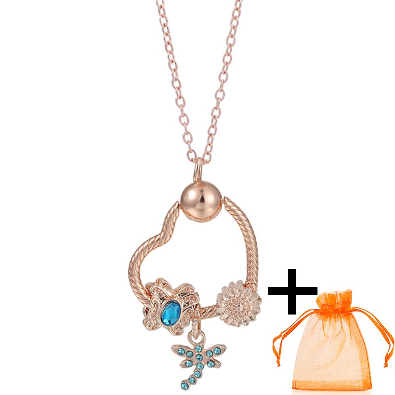 Rose Gold Unicorn Air Balloon Charms Pendant Necklace For Women Gift  Long Chain Jewelry