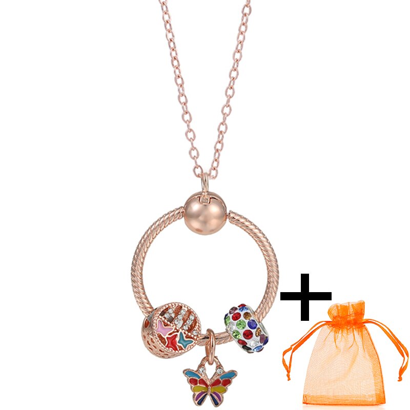 Rose Gold Unicorn Air Balloon Charms Pendant Necklace For Women Gift  Long Chain Jewelry