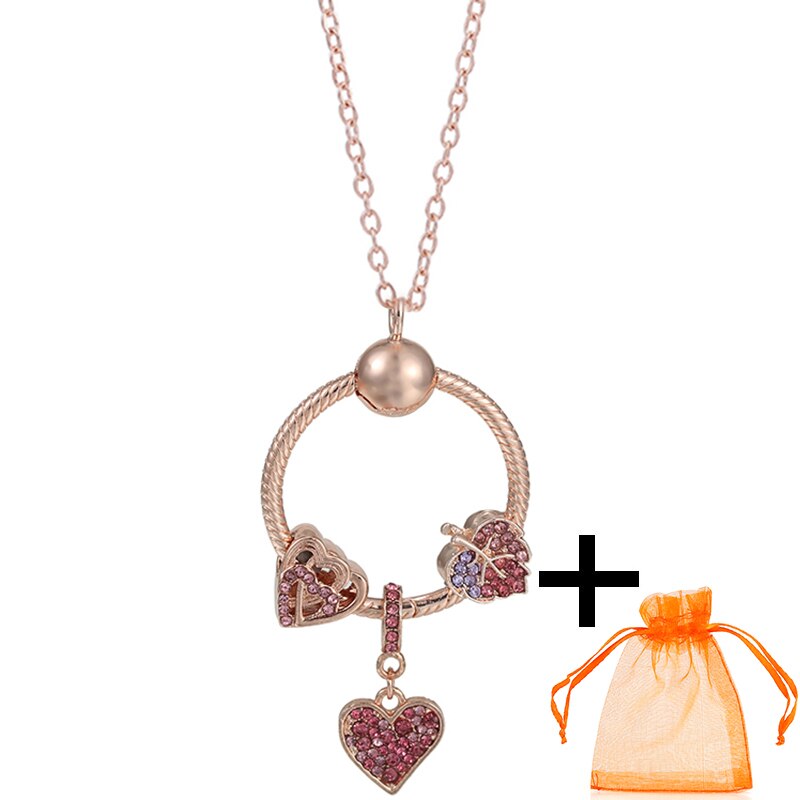 Rose Gold Unicorn Air Balloon Charms Pendant Necklace For Women Gift  Long Chain Jewelry