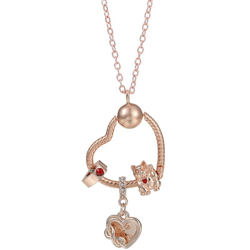 Rose Gold Unicorn Air Balloon Charms Pendant Necklace For Women Gift  Long Chain Jewelry