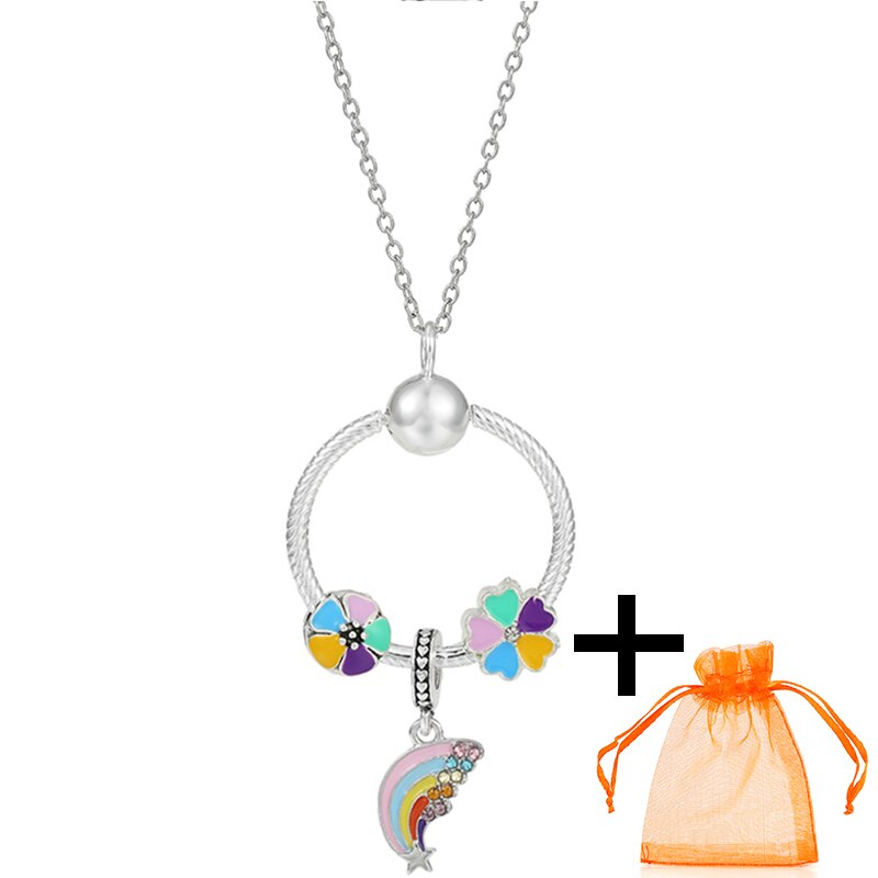 Rose Gold Unicorn Air Balloon Charms Pendant Necklace For Women Gift  Long Chain Jewelry