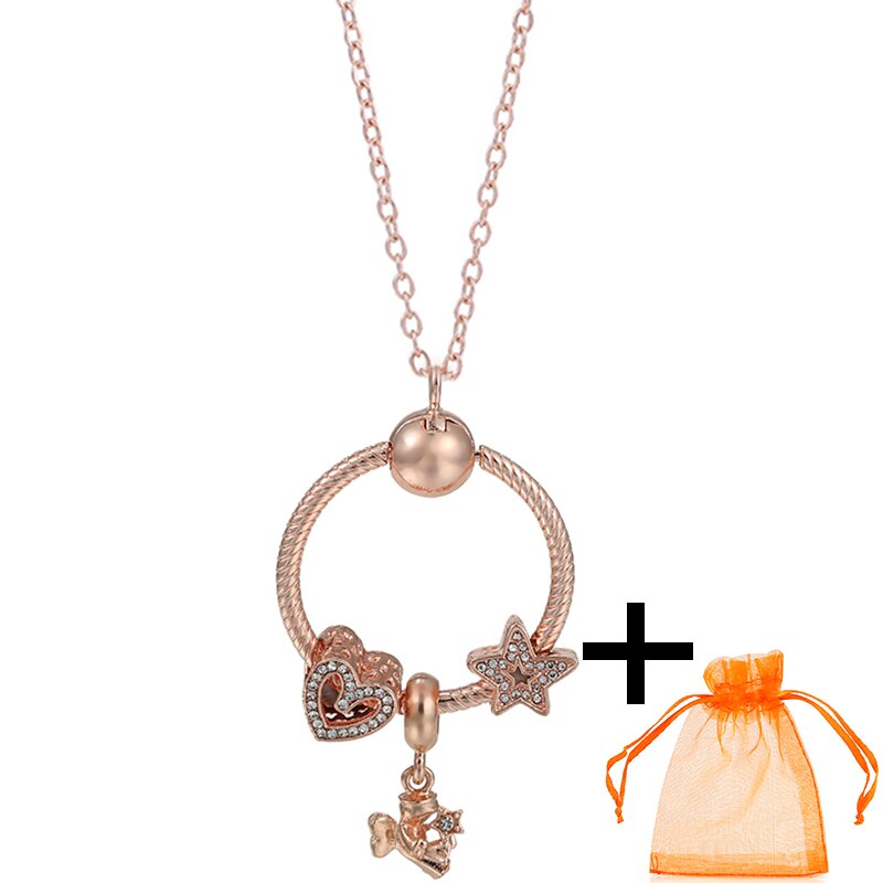Rose Gold Unicorn Air Balloon Charms Pendant Necklace For Women Gift  Long Chain Jewelry