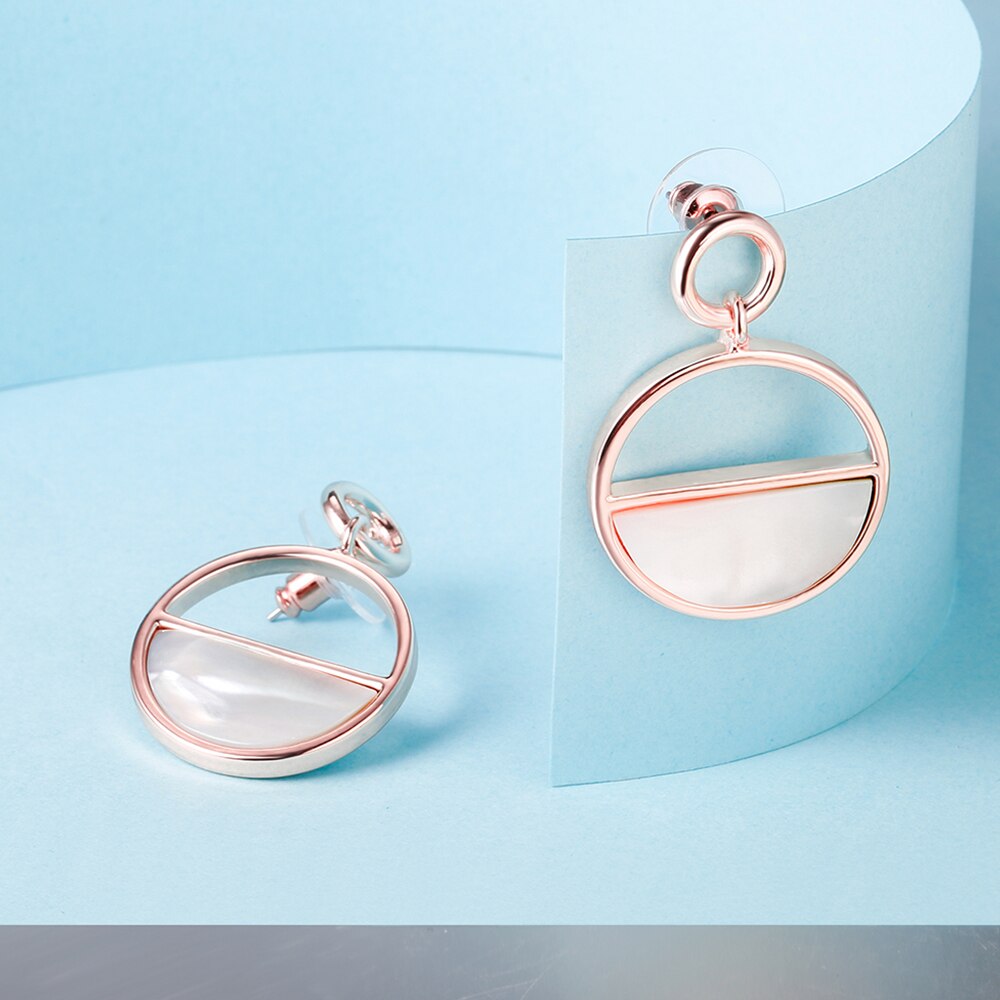 Round Shell Earrings for Woman Simple Geometric Circle Drop Earrings Gold Color Statement Earring Daily Gift Jewelry