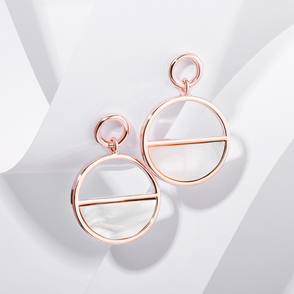 Round Shell Earrings for Woman Simple Geometric Circle Drop Earrings Gold Color Statement Earring Daily Gift Jewelry