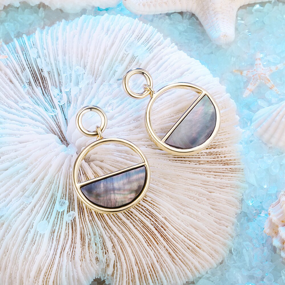 Round Shell Earrings for Woman Simple Geometric Circle Drop Earrings Gold Color Statement Earring Daily Gift Jewelry