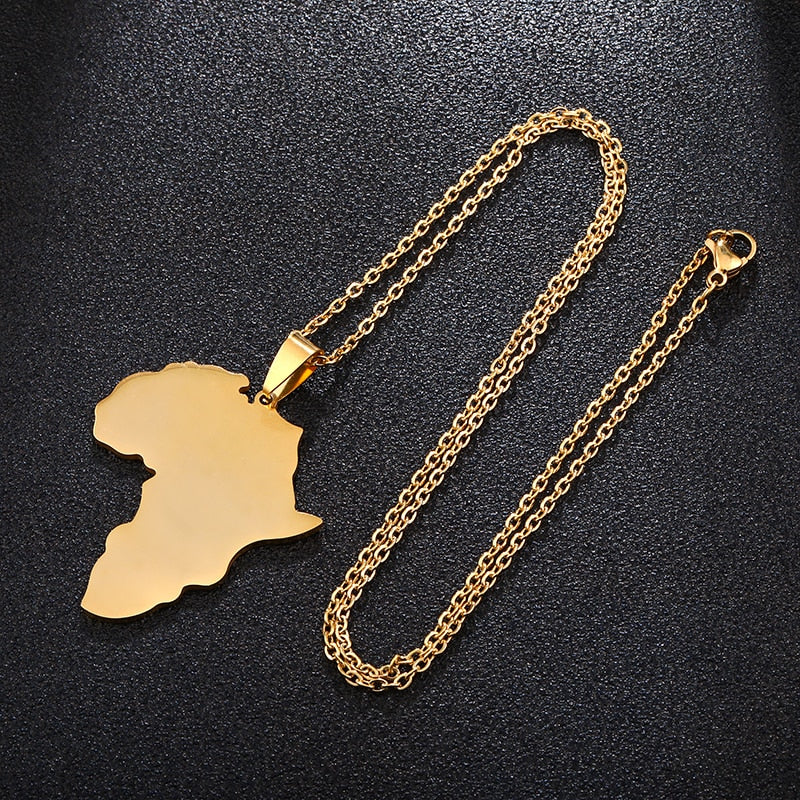 Selling African Map Pendant Necklaces Men& Women Stainless Steel Gold Color Africa Map Jewelry Gift