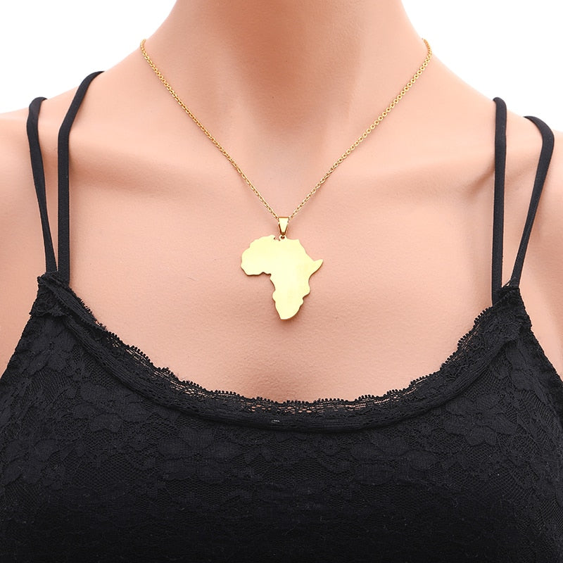 Selling African Map Pendant Necklaces Men& Women Stainless Steel Gold Color Africa Map Jewelry Gift