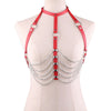Sexy Harajuku Handmade Holographic Choker Harness Punk Collar Belt Necklace Bra Spikes Metal Chain Chest Belt Club Party