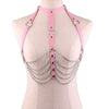 Sexy Harajuku Handmade Holographic Choker Harness Punk Collar Belt Necklace Bra Spikes Metal Chain Chest Belt Club Party