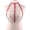 Sexy Harajuku Handmade Holographic Choker Harness Punk Collar Belt Necklace Bra Spikes Metal Chain Chest Belt Club Party