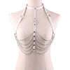 Sexy Harajuku Handmade Holographic Choker Harness Punk Collar Belt Necklace Bra Spikes Metal Chain Chest Belt Club Party
