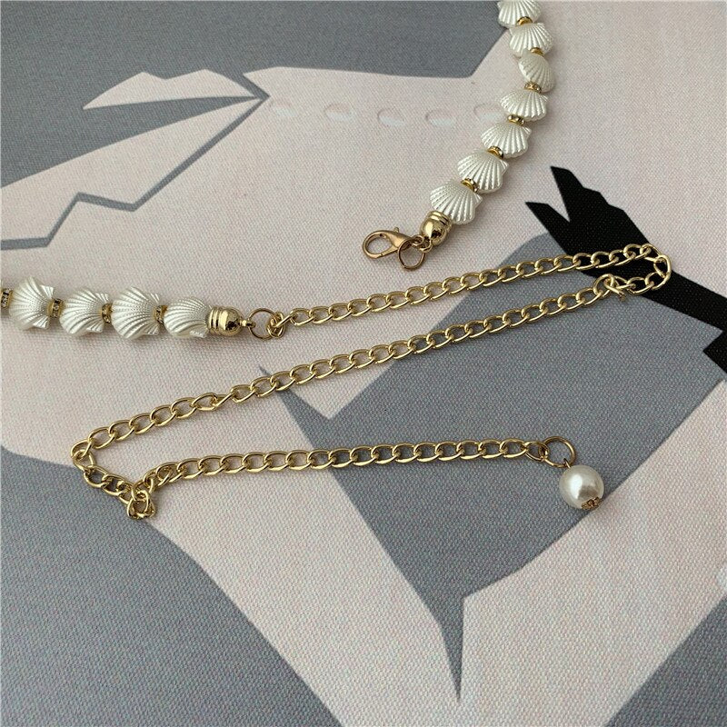 Shells Waist Chain Belt Women Elegant Metal Chain Clothes Dress Decoration Waistband Long Chain Tassel Belts for Female