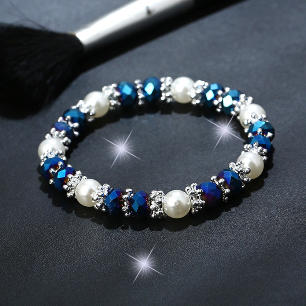 Shiny Colorful Bangle Rhinestone Faux Pearl Charm Bracelets for Women Wedding Jewelry Birthday Gift Drop Shipping