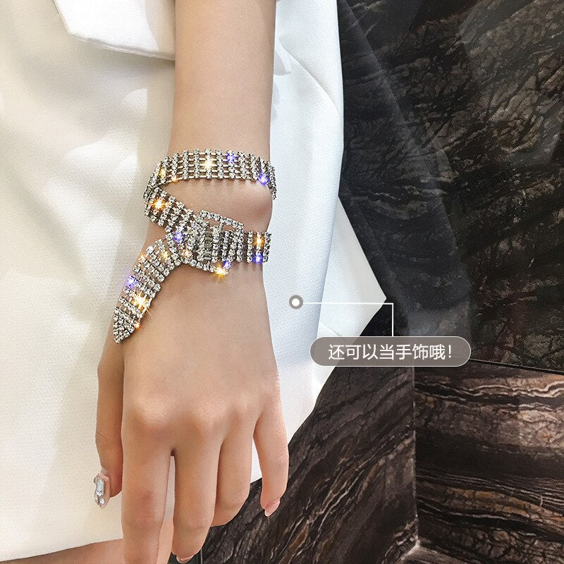 Shiny Full Rhinestone Choker Necklaces for Women Bijoux Silver Color Button Necklaces Statement Jewelry Party Gift