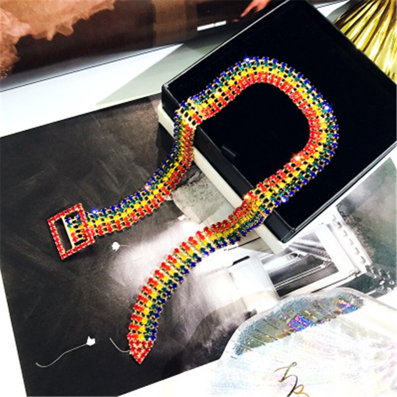 Shiny Full Rhinestone Choker Necklaces for Women Bijoux Silver Color Button Necklaces Statement Jewelry Party Gift