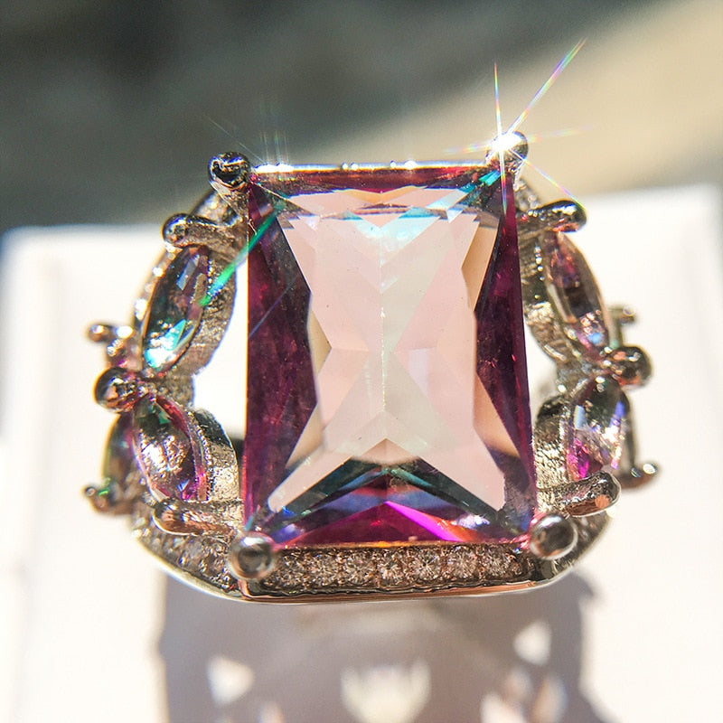 Fashion Silver 925 Rings Flower Design Sterling Silver Ring with Big Austrian Shiny colored stones Cubic Zirconia for Women