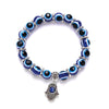 Silver Color Blue Evil Eye Hamsa Hand Fatima Palm Bracelets for Women Bead charm bracelet Ethnic style Handmade Jewelry