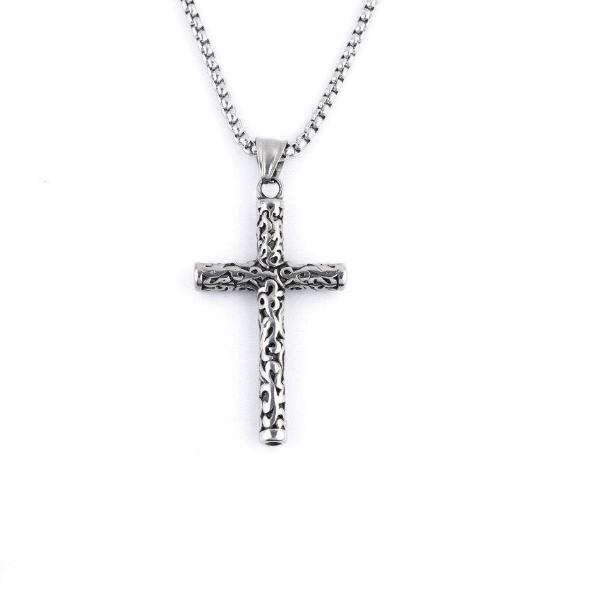 Silver Color Metal Chain Cross Necklace Couple Hip Hop Punk Vintage Geometric Pendant Necklaces for Women Men