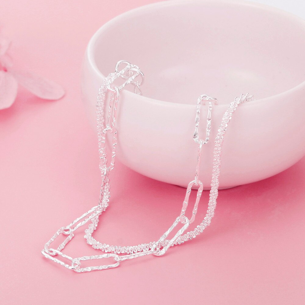 Silver Color Shining Double-Deck Link Chain Necklaces For Women Jewelry Sexy Accessories  Items