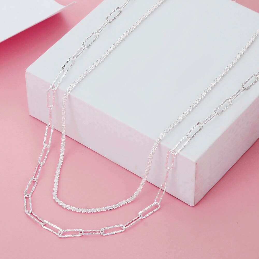 Silver Color Shining Double-Deck Link Chain Necklaces For Women Jewelry Sexy Accessories  Items