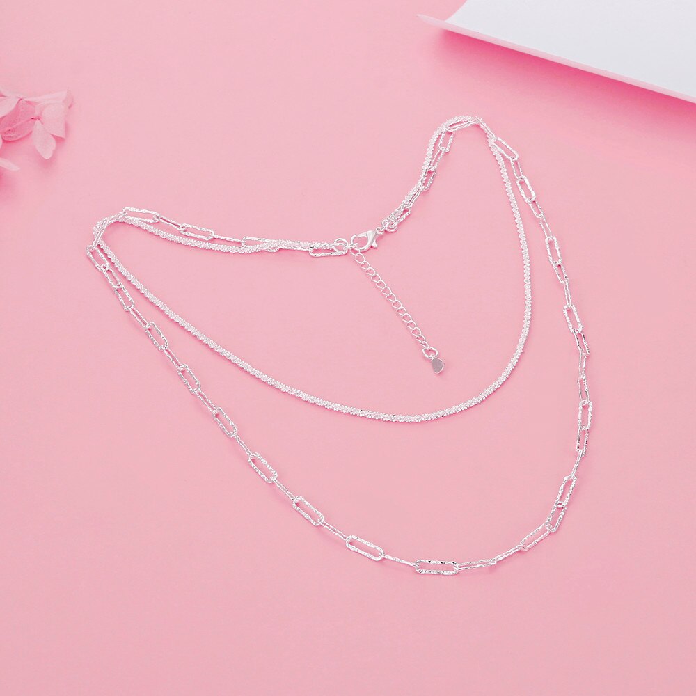 Silver Color Shining Double-Deck Link Chain Necklaces For Women Jewelry Sexy Accessories  Items