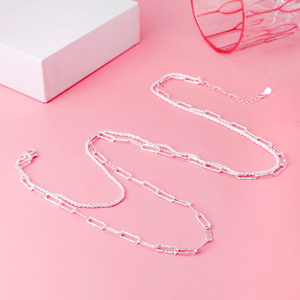 Silver Color Shining Double-Deck Link Chain Necklaces For Women Jewelry Sexy Accessories  Items