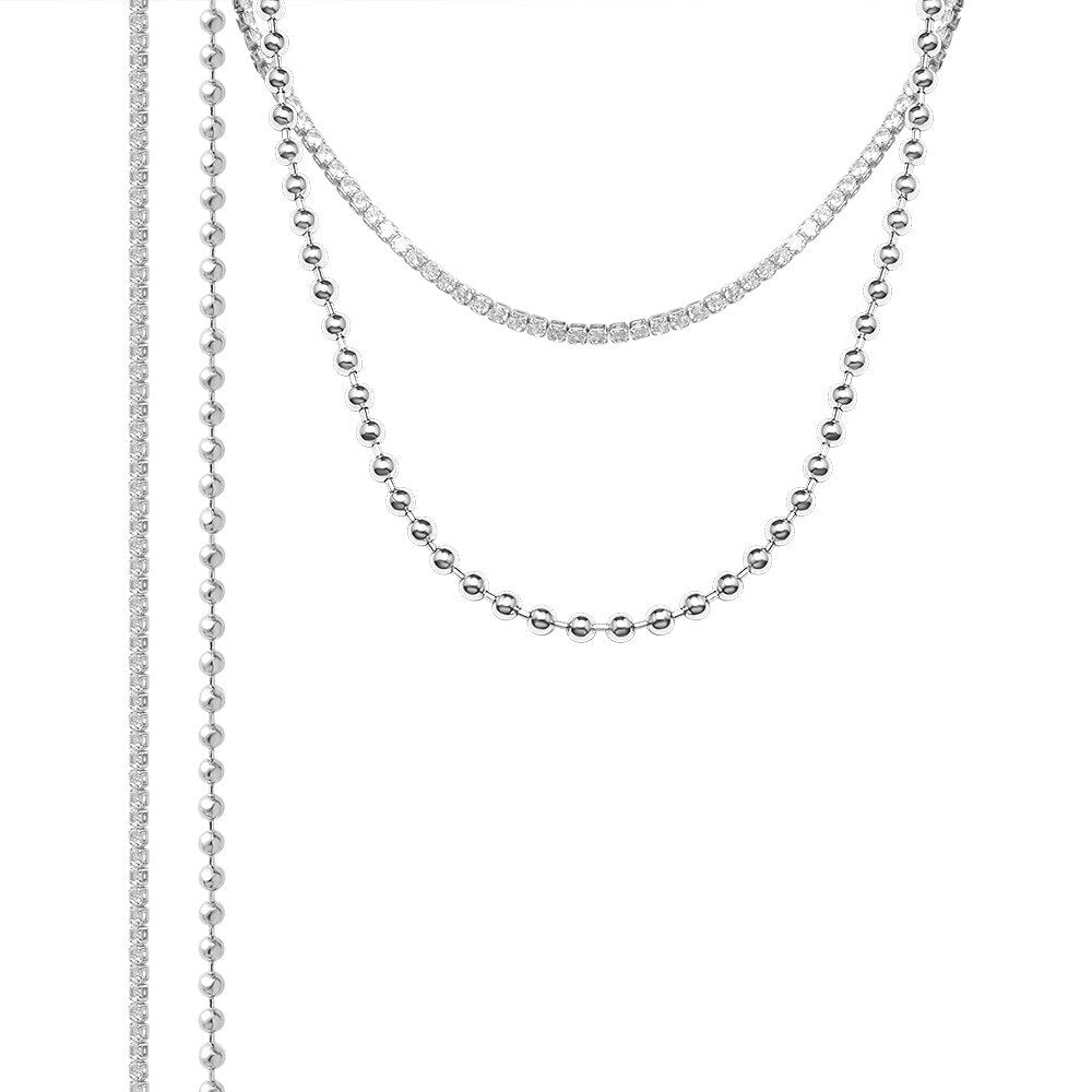 Silver Color Stainless Steel Long Beads Tassel Necklace For Women Jewelry, Hiphop Crystal Neck Chains Necklaces Female