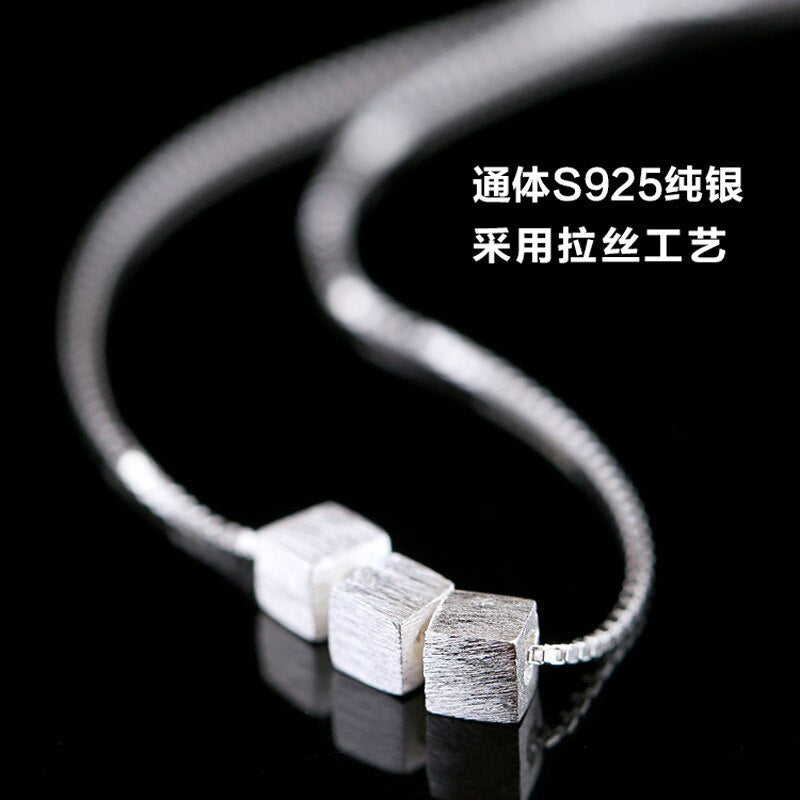 Silver Color block Necklaces Pendants square With Chain  Choker Necklace  Jewelry