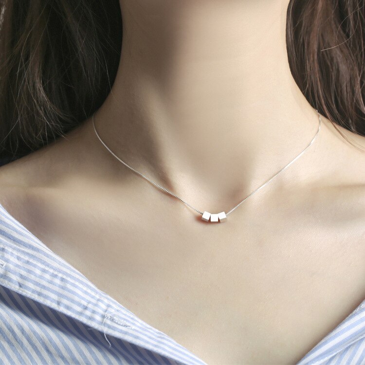 Silver Color block Necklaces Pendants square With Chain  Choker Necklace  Jewelry