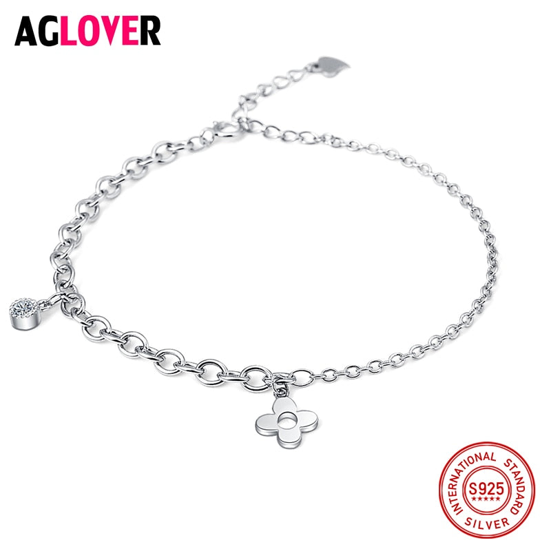 Fashion Silver Four Leaf Clover Bracelet 925 Sterling Silver Women Accessories AAA CZ Bracelets Valentine's D Gift