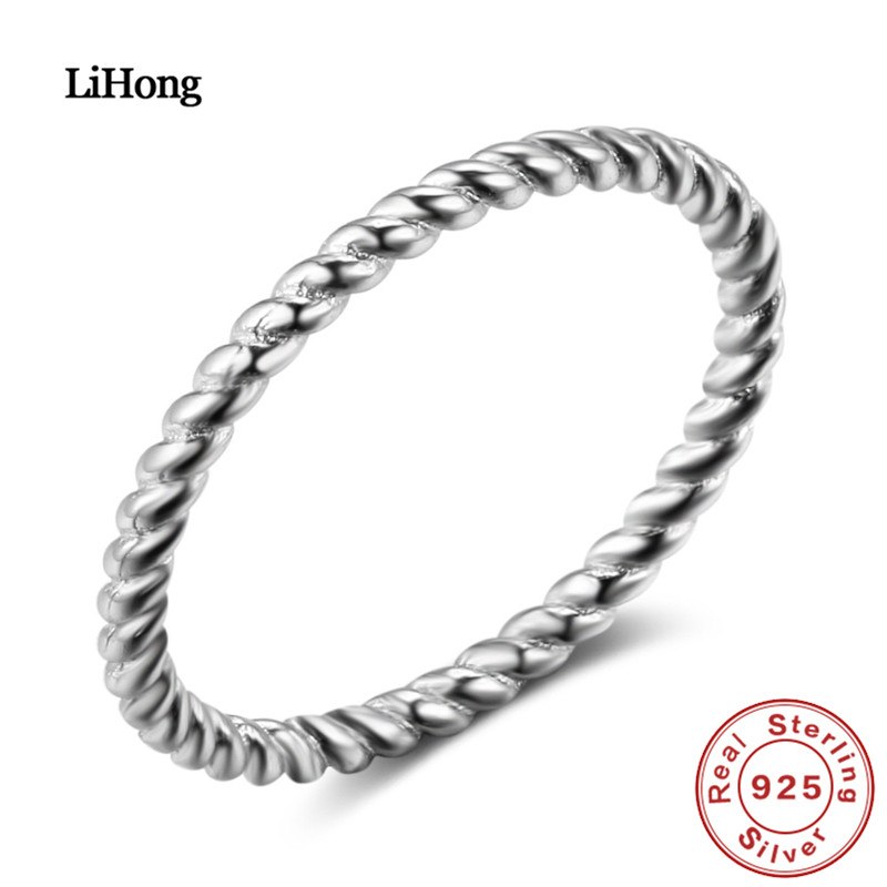 Fashion Simple 925 Silver Ring Twist Silver Ring Girl Jewelry Gift