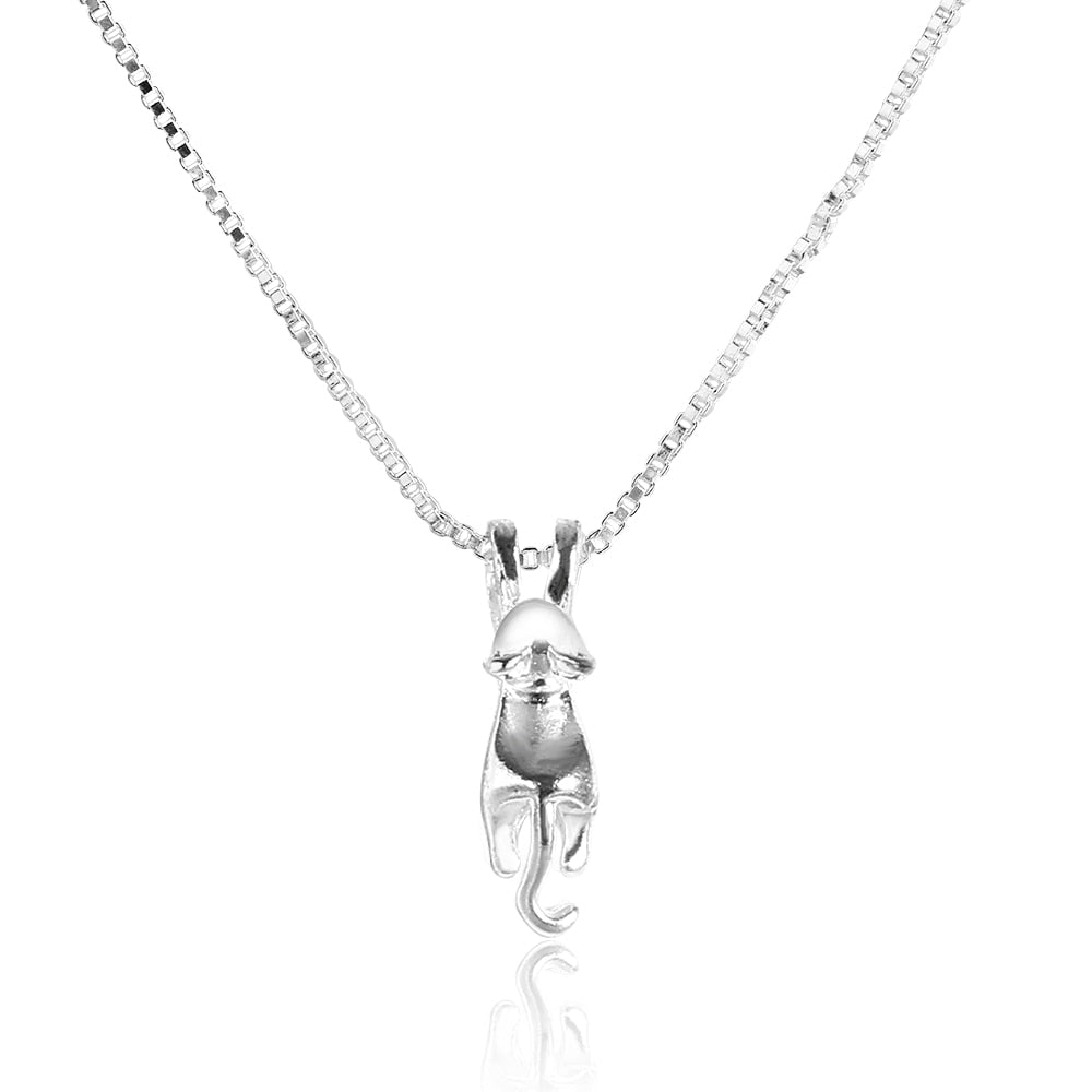 Fashion Simple Cute Animal Cat Pendants Necklace Femme Trend Jewelry Indian Classic Wedding Bridal Silver Color Necklace Women