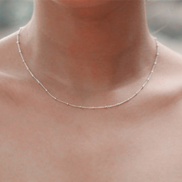 Fashion Simple Gold Silver Beaded Choker Necklace Short Chain Delicate bead pendant necklace for Women gift