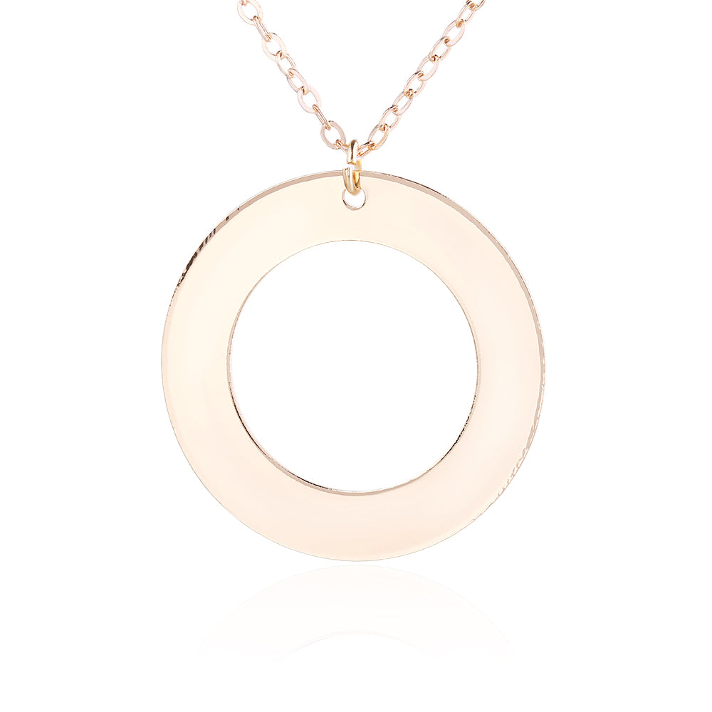 Fashion Simple Gold Silver Big Hollow Circle Design Necklace Pendants Femme Jewelry Vintage Charm Long Chain Necklace For Women