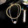 Simple Golden Wheat Ear Metal Clavicle Chain Pearl Pendant Necklace Personality Asymmetric Necklace Female Jewelry