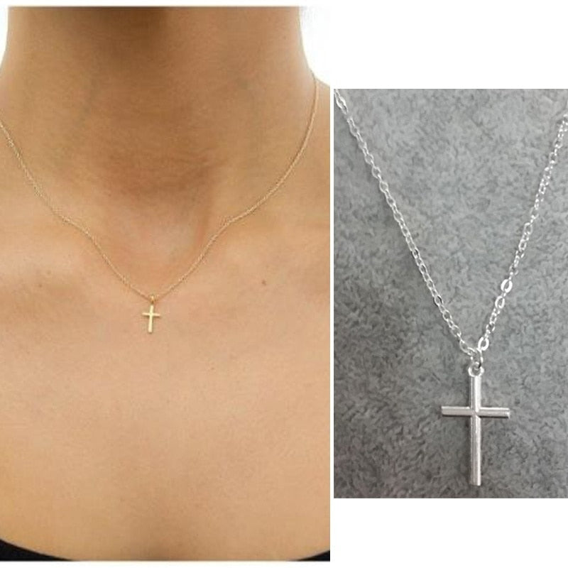 Fashion Simple Infinity Gold Silver Small Cross Necklace Dainty Pendant Chain Necklaces Jewelry Gifts Women Crucifix Christian
