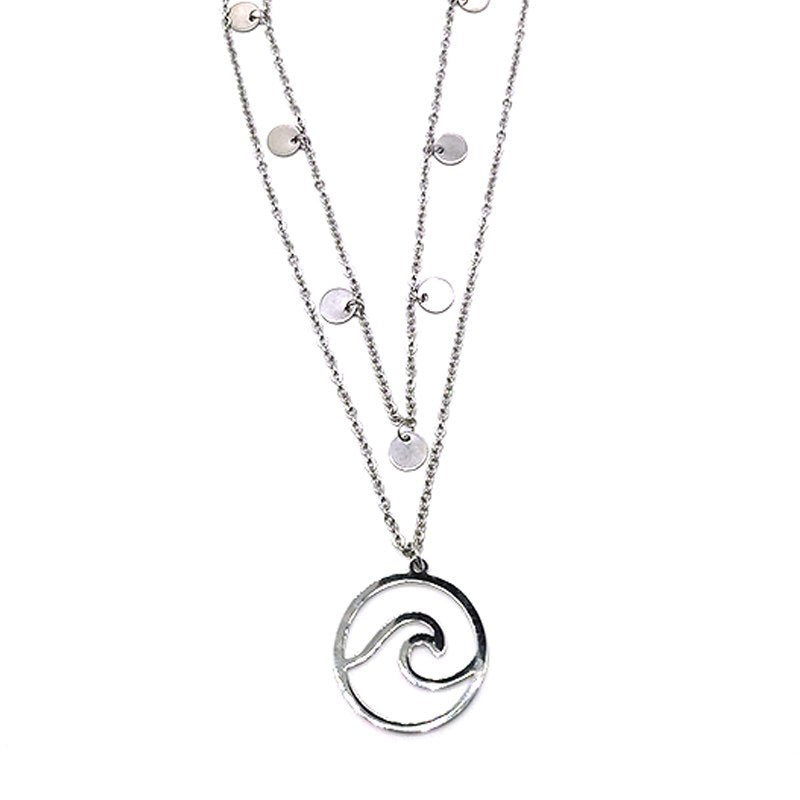 Fashion Simple Sea Wave Circle Chain Pendant Silver Long Necklace Women Beach Leisure Accessories Girl Charm  Necklace